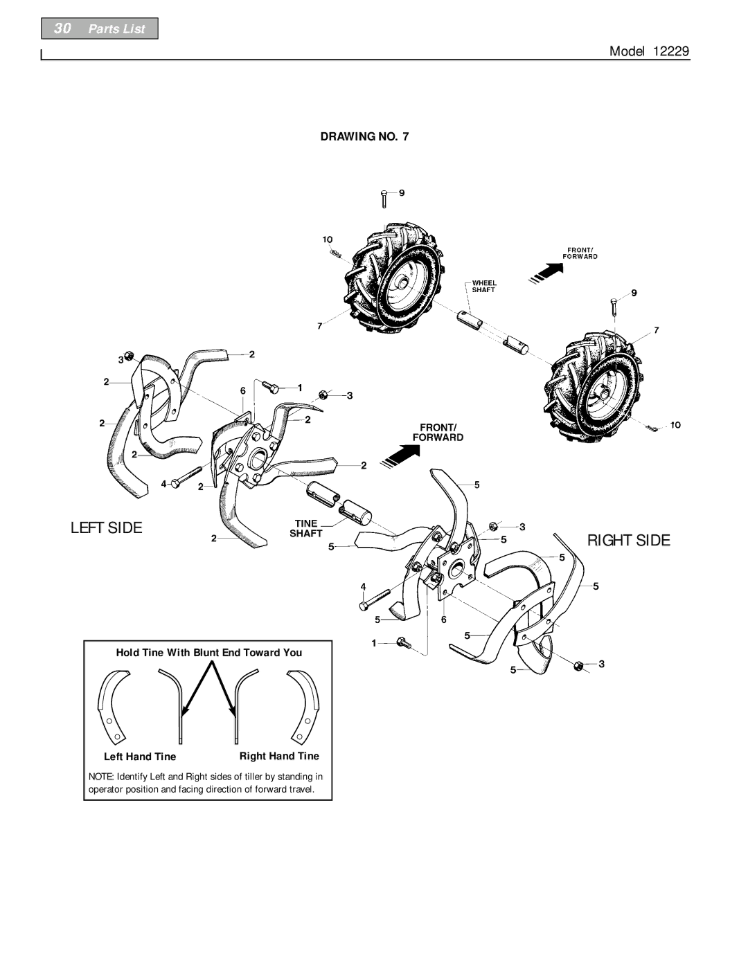Bolens 12229 owner manual Left Side Right Side, Hold Tine With Blunt End Toward You 