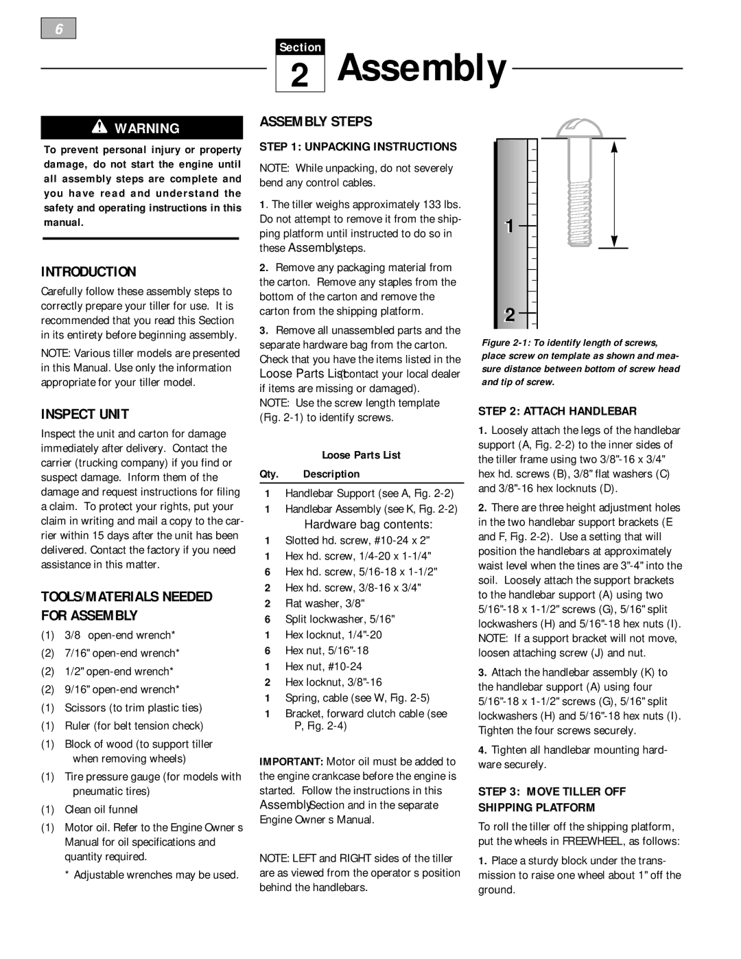 Bolens 12229 owner manual Introduction, Inspect Unit, Assembly Steps 