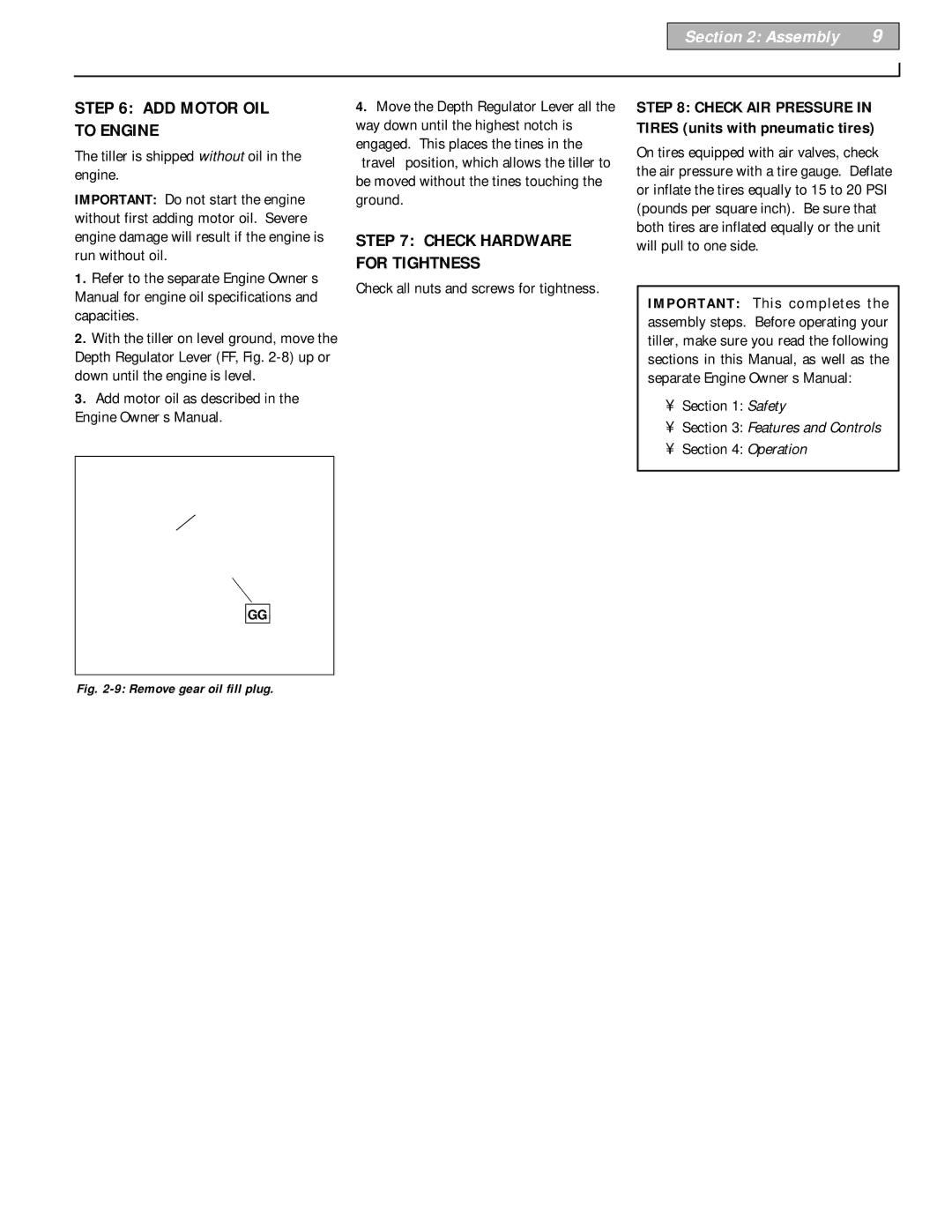 Bolens 12229 owner manual Check all nuts and screws for tightness, Safety, Operation 