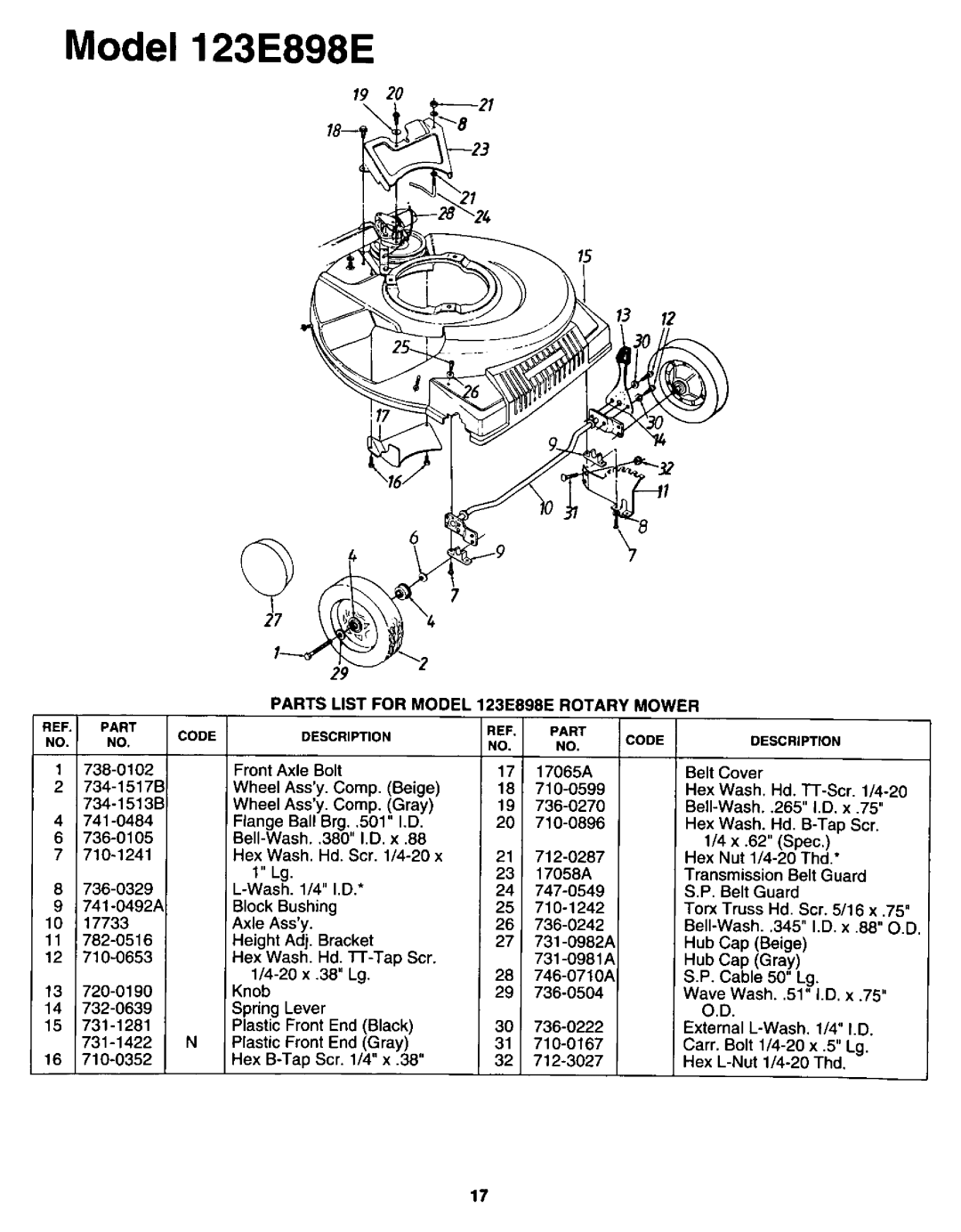 Bolens 123E898E190 manual 