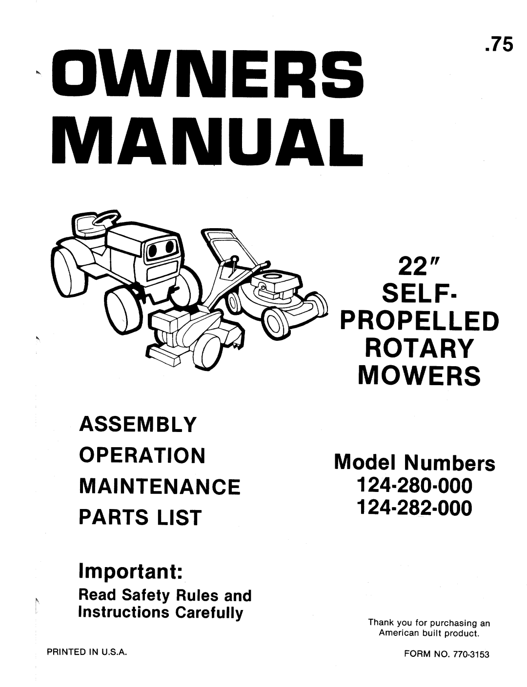 Bolens 124-280-000, 124-282-000 manual 
