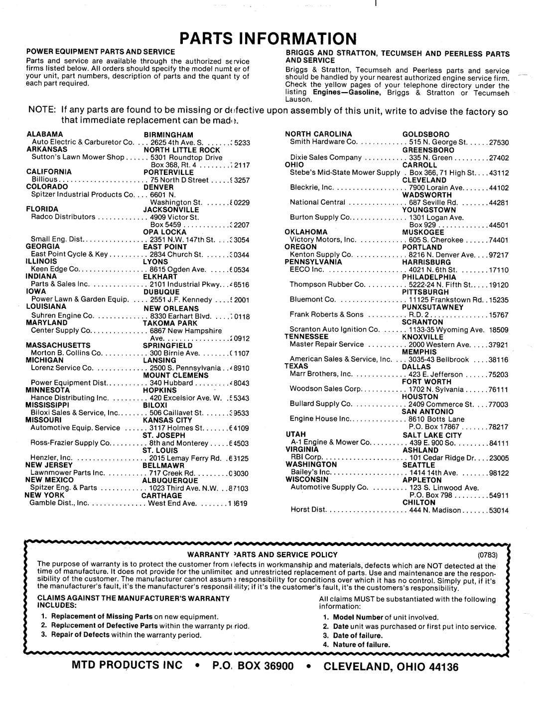 Bolens 124-553-000 manual 