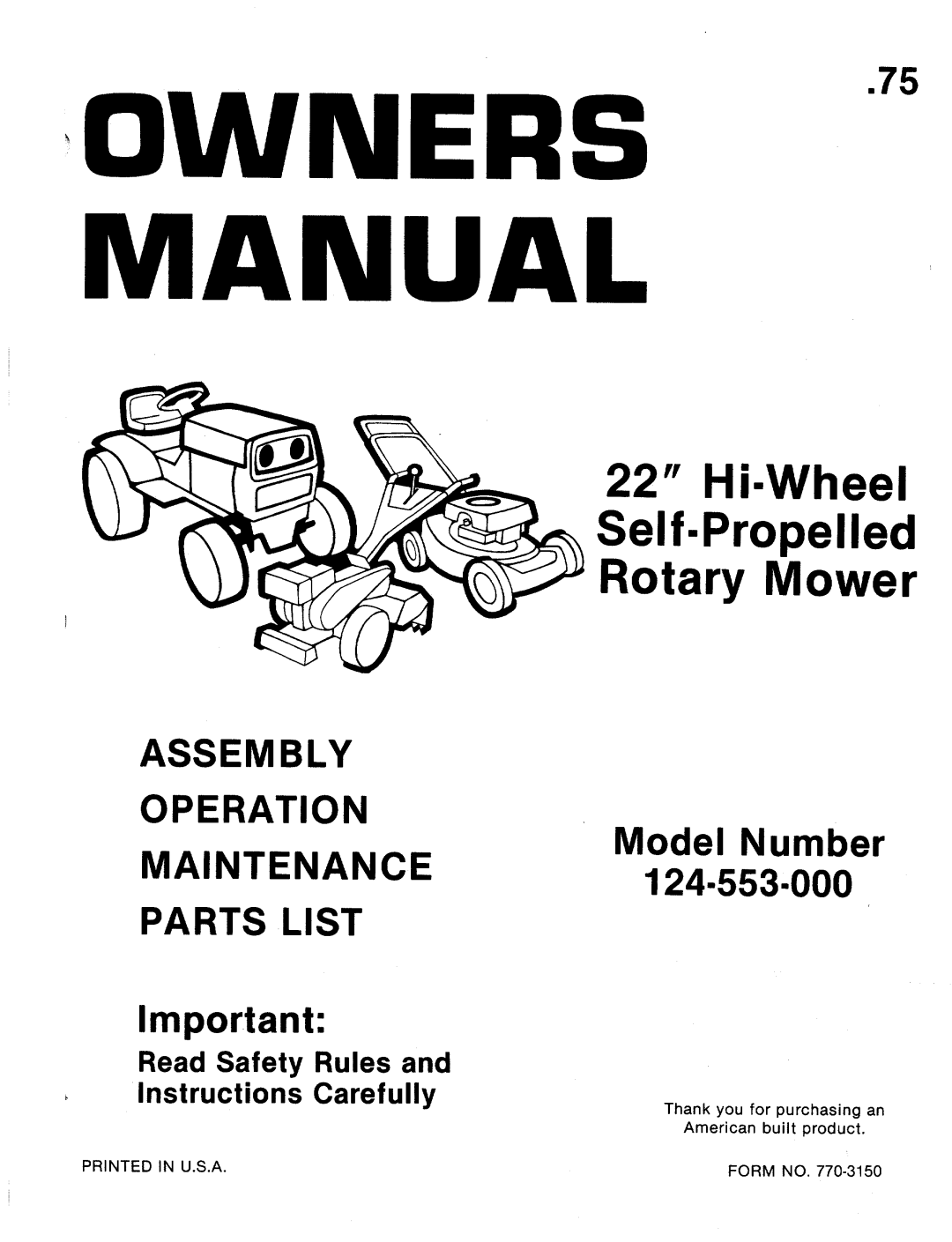 Bolens 124-553-000 manual 