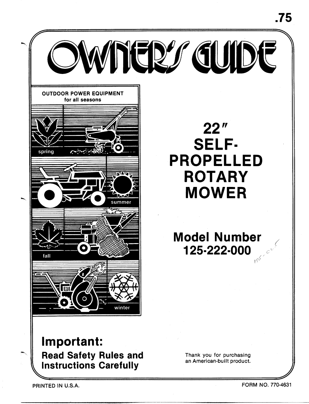 Bolens 125-222-000 manual 