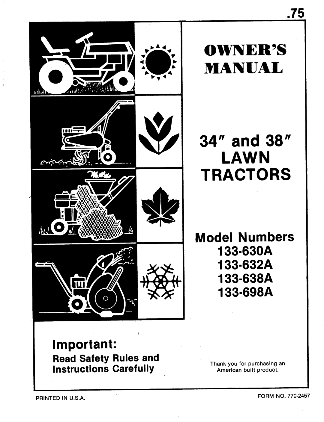 Bolens 133-698A, 133-632A, 133-638A, 133-630A manual 