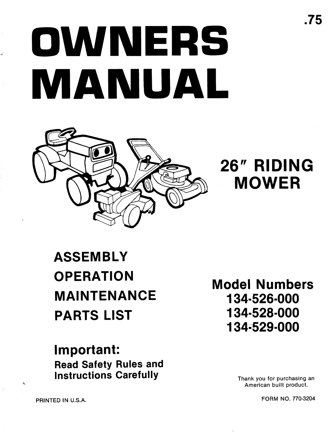 Bolens 134-526-000, 134-529-000, 134-528-000 manual 