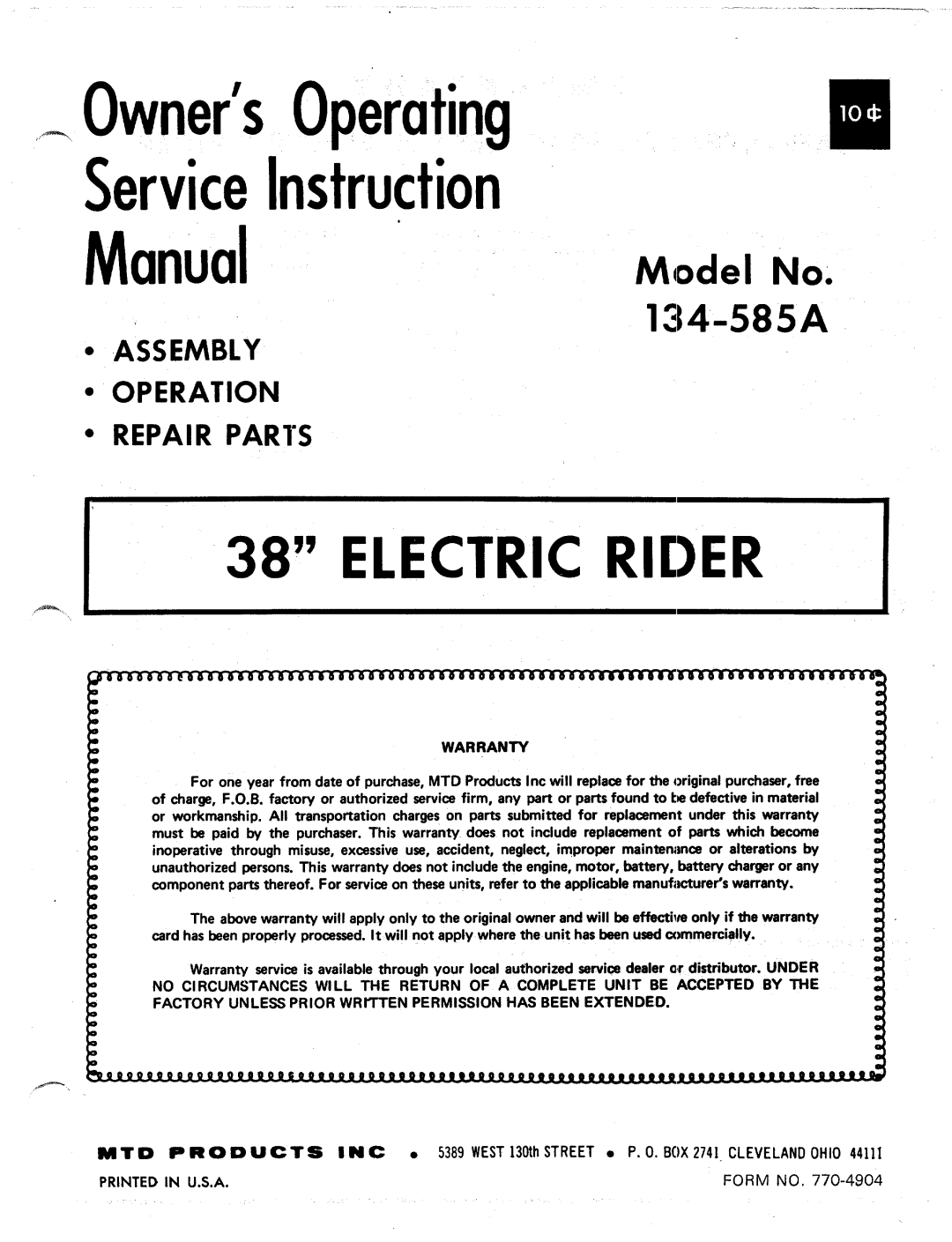 Bolens 134-585A manual 