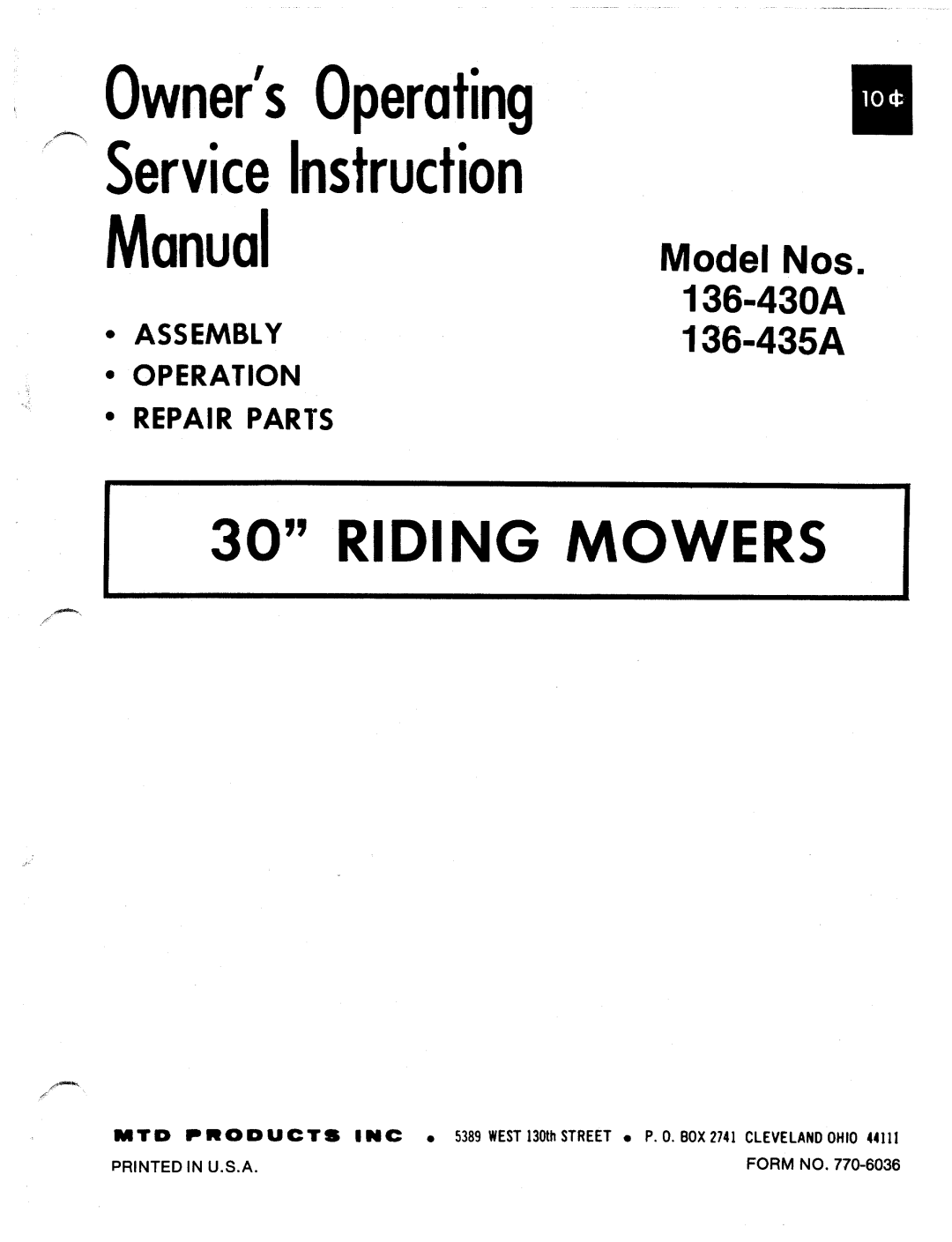 Bolens 136-430A, 136-435A manual 