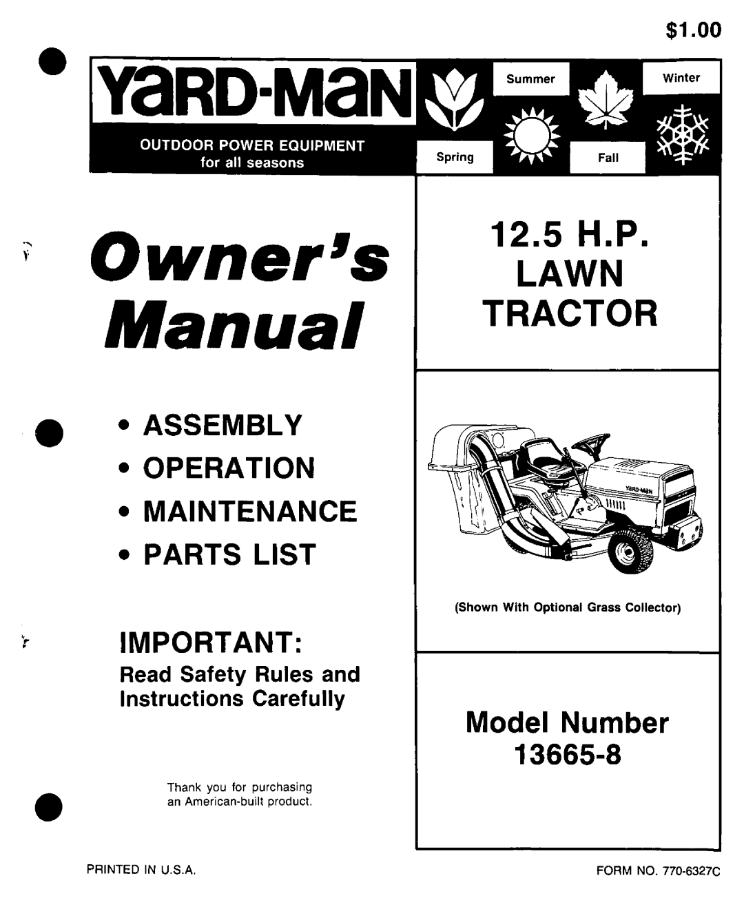 Bolens 13665-8 manual 