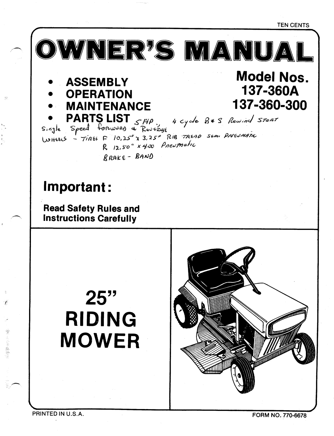 Bolens 137-360A, 137-360-300 manual 