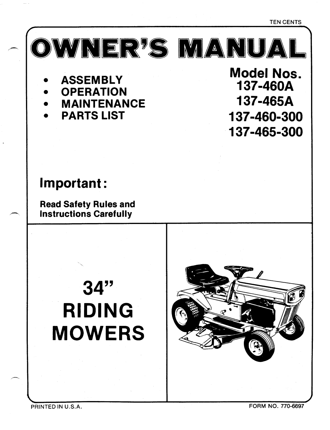 Bolens 137-465A, 137-645-300, 137-460A, 137-460-300 manual 