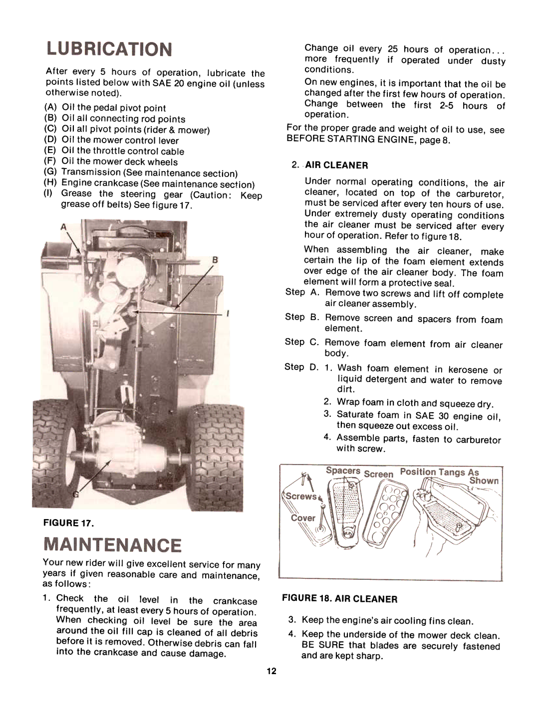 Bolens 13885-8, 13875-8 manual AIR Cleaner, Step D . Wash foam element in kerosene or, Dirt 