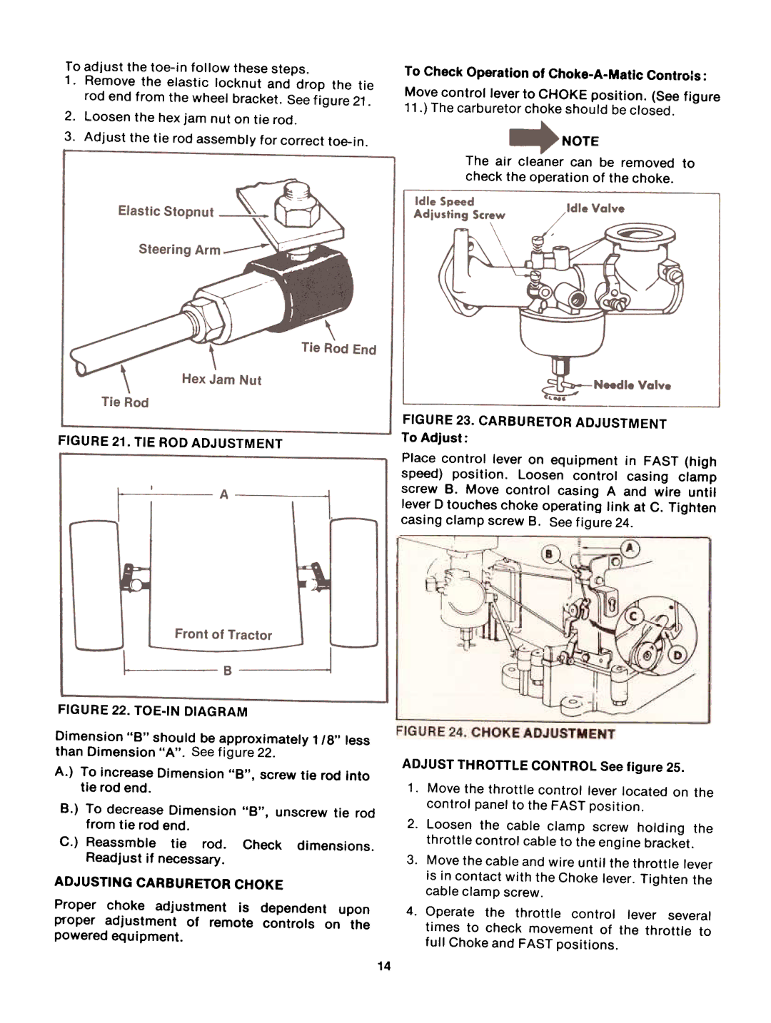 Bolens 13885-8, 13875-8 manual Carburetor Adjustment, Adjusting Carburetor Choke 