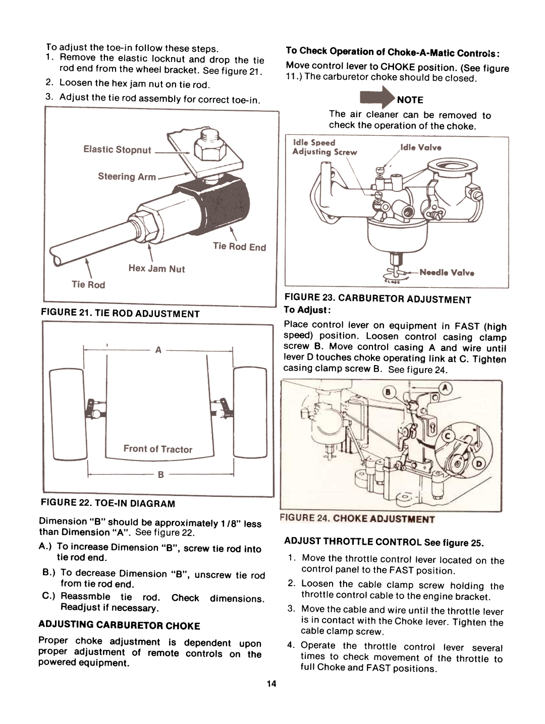 Bolens 13885-8, 13875-8 manual Carburetor Adjustment 