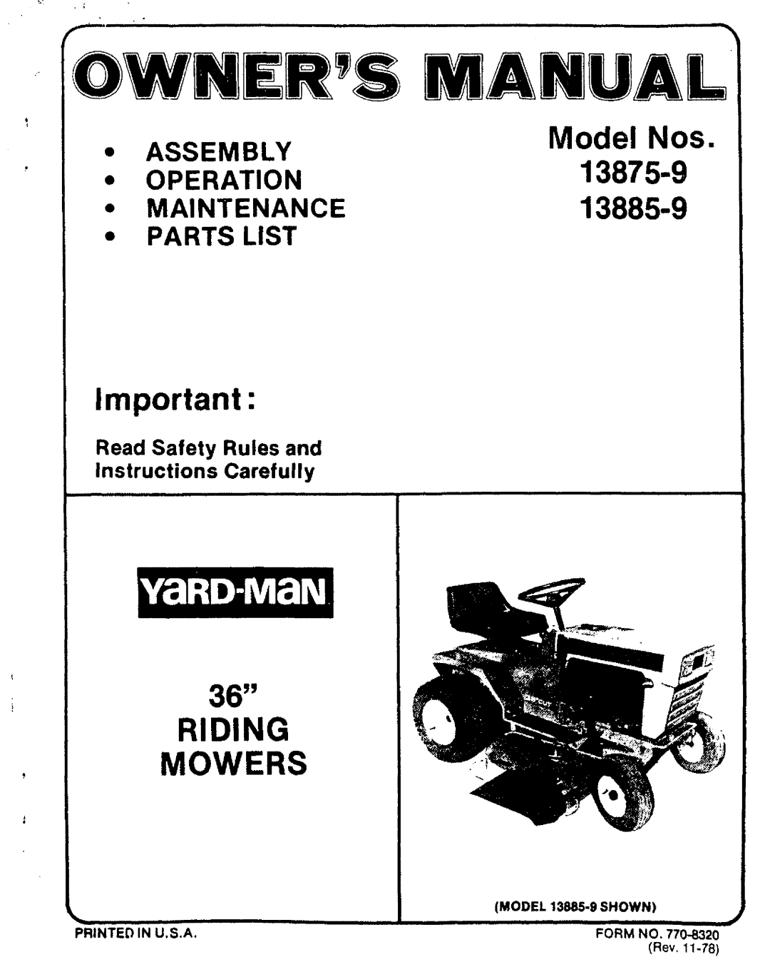 Bolens 13875-9, 13885-9 manual 