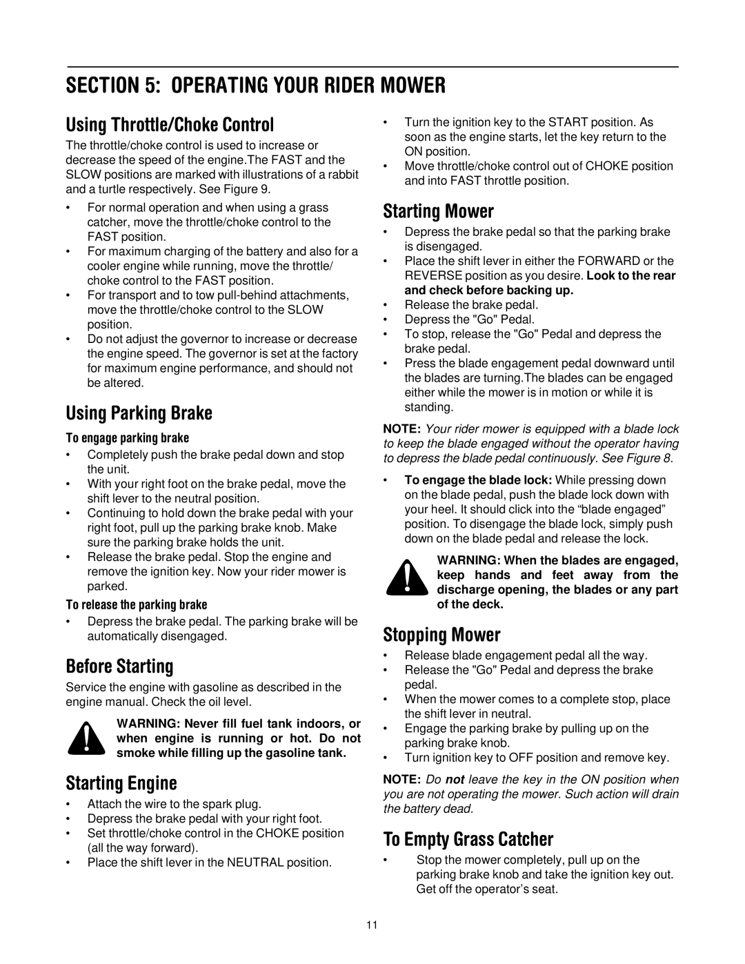 Bolens 13B-325-401 manual Operating Your Rider Mower 