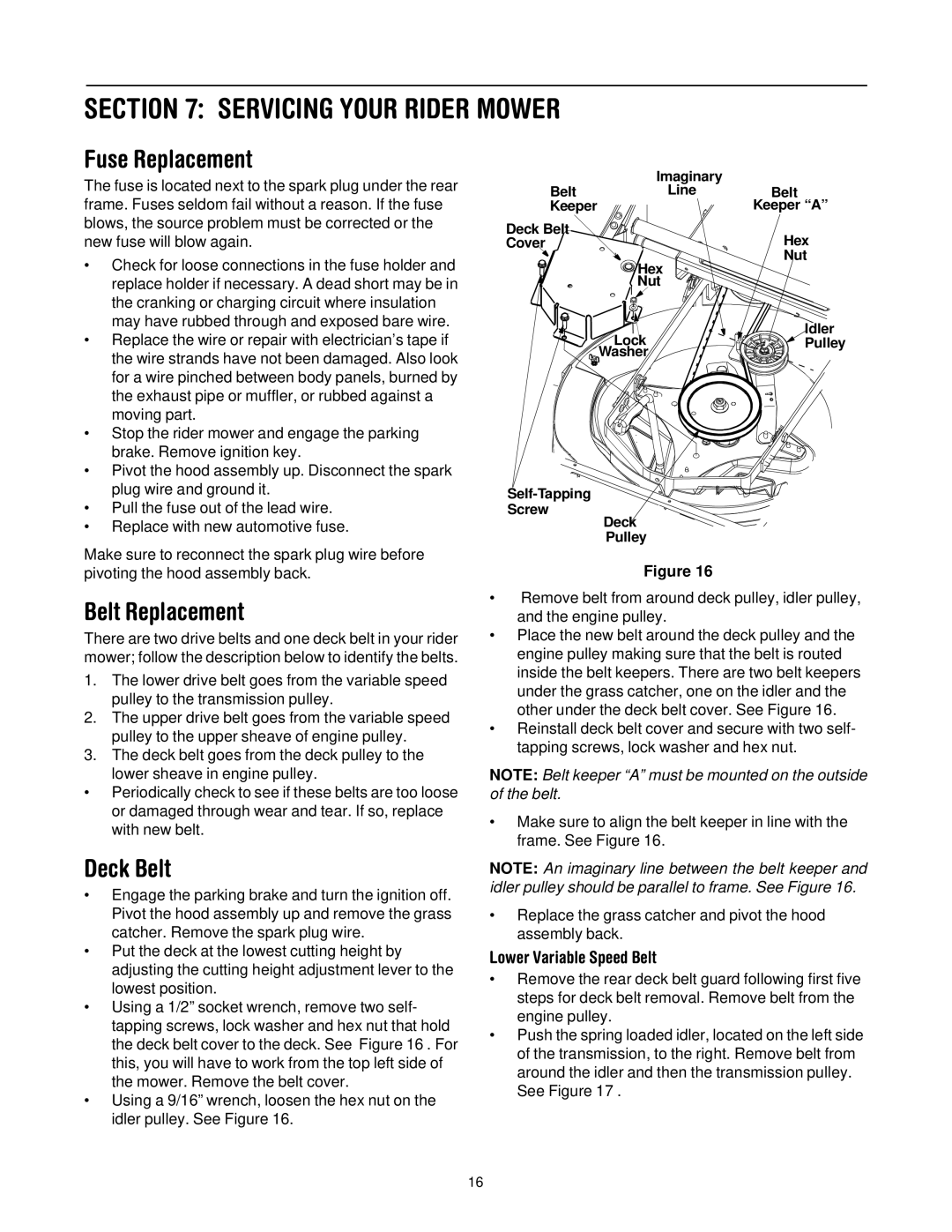 Bolens 13B-325-401 Servicing Your Rider Mower, Fuse Replacement, Belt Replacement, Deck Belt, Lower Variable Speed Belt 