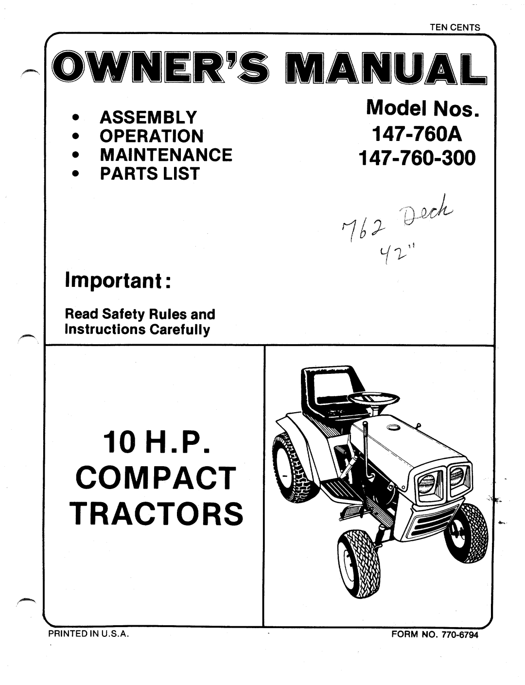 Bolens 147-760A, 147-760-300 manual 