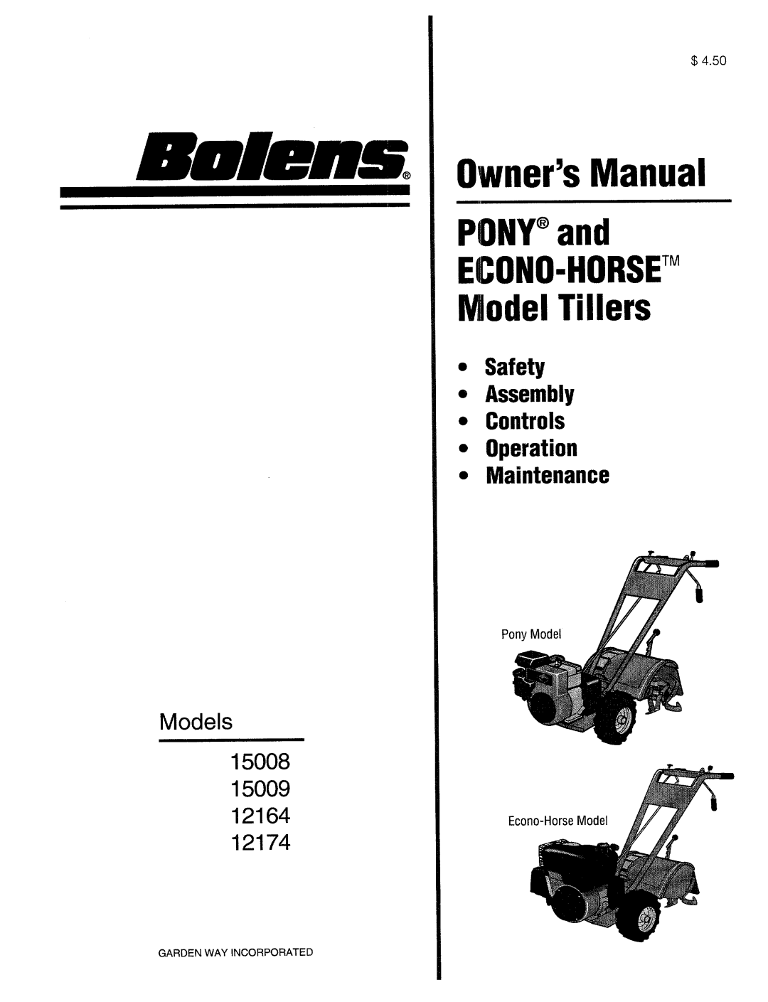 Bolens 12174, 15009, 15008, 12164 manual 