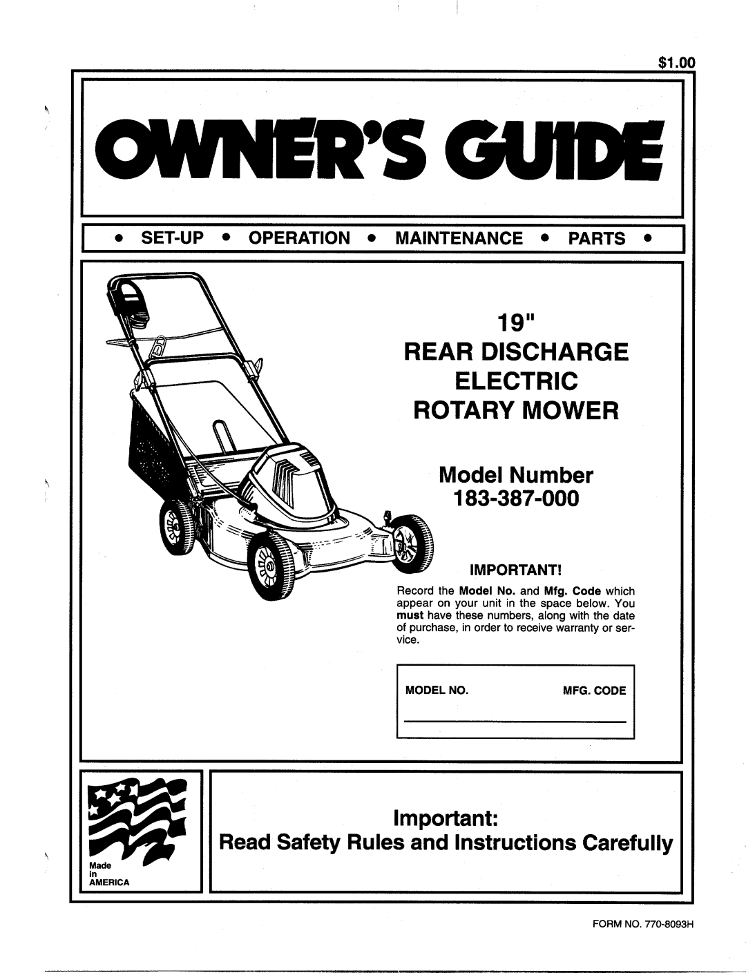 Bolens 183-387-000 manual 