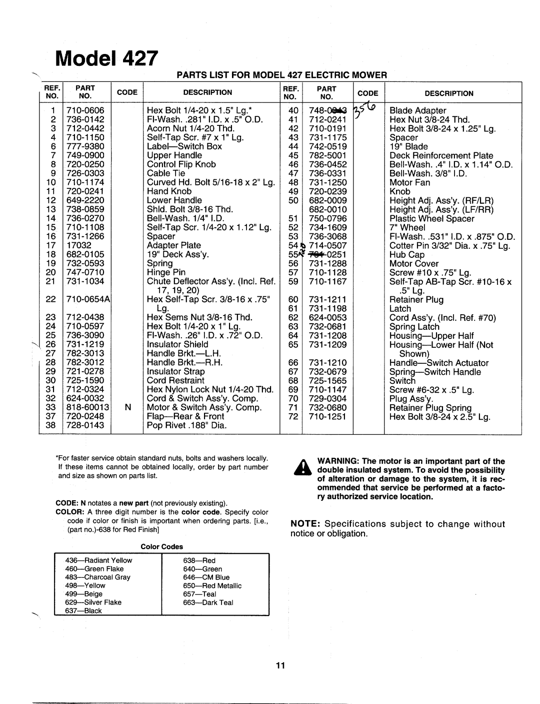 Bolens 183-427-000 manual 