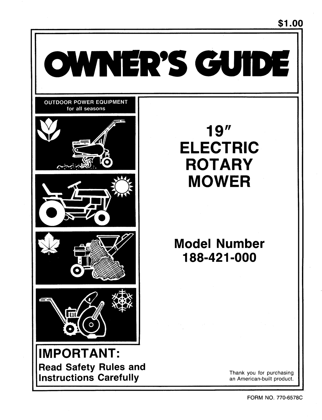 Bolens 188-421-000 manual 