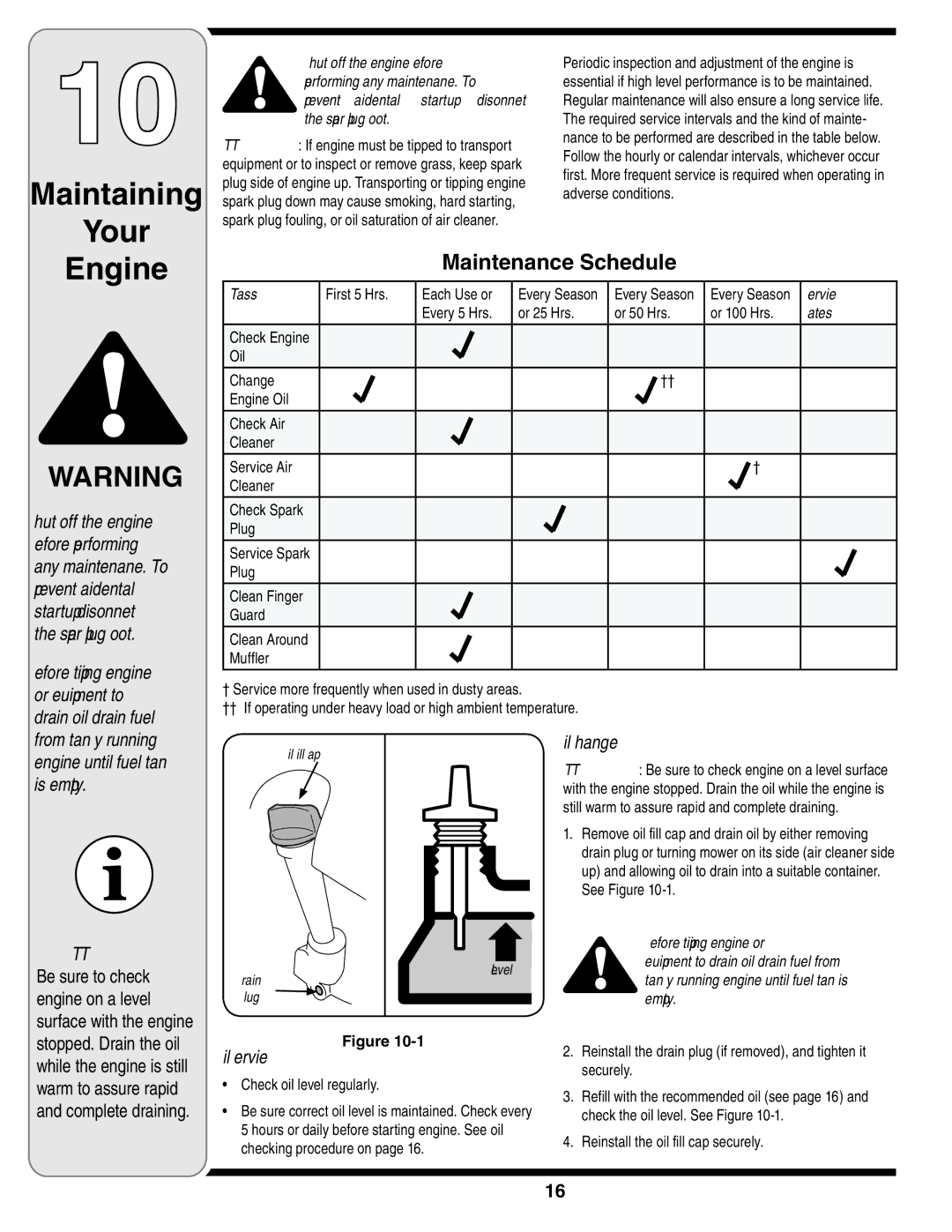 Bolens 18M warranty Maintaining Your, Oil Change, Oil Service 