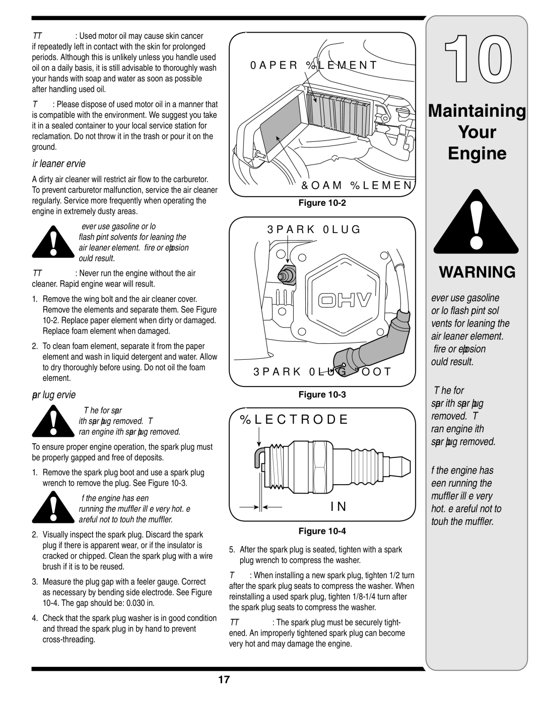 Bolens 18M warranty Maintaining Your Engine, Air Cleaner Service, Spark Plug Service 