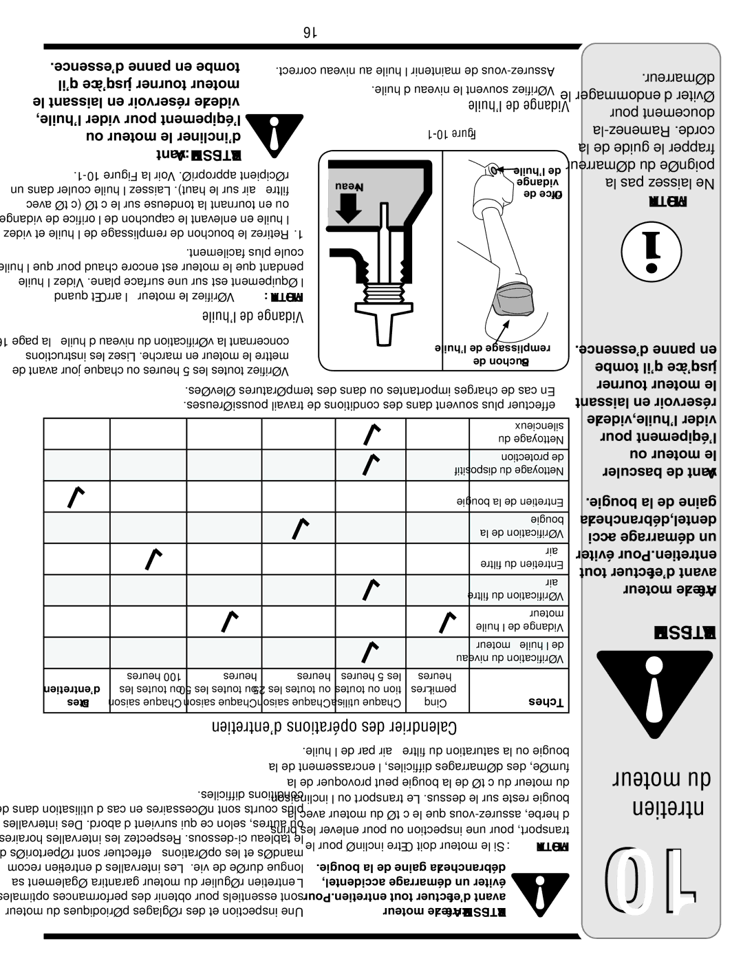 Bolens 18M warranty ’huile de Vidange, ’essence panne en tombe, Ou moteur le d’incliner, Avant Avertissement 