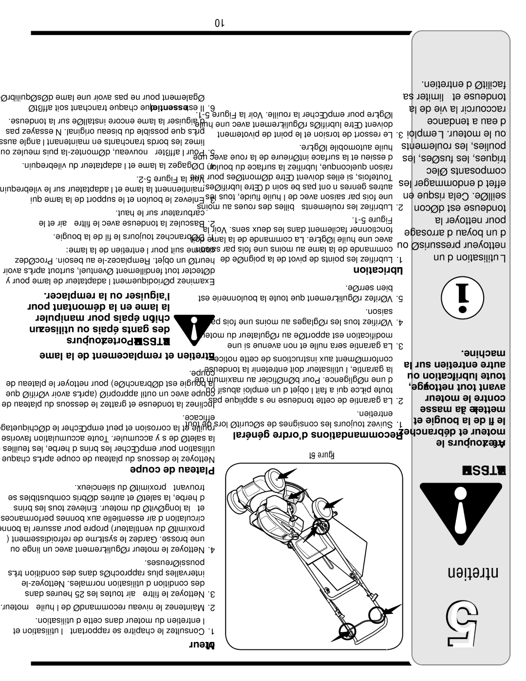 Bolens 18M warranty Général d’ordre Recommandations 