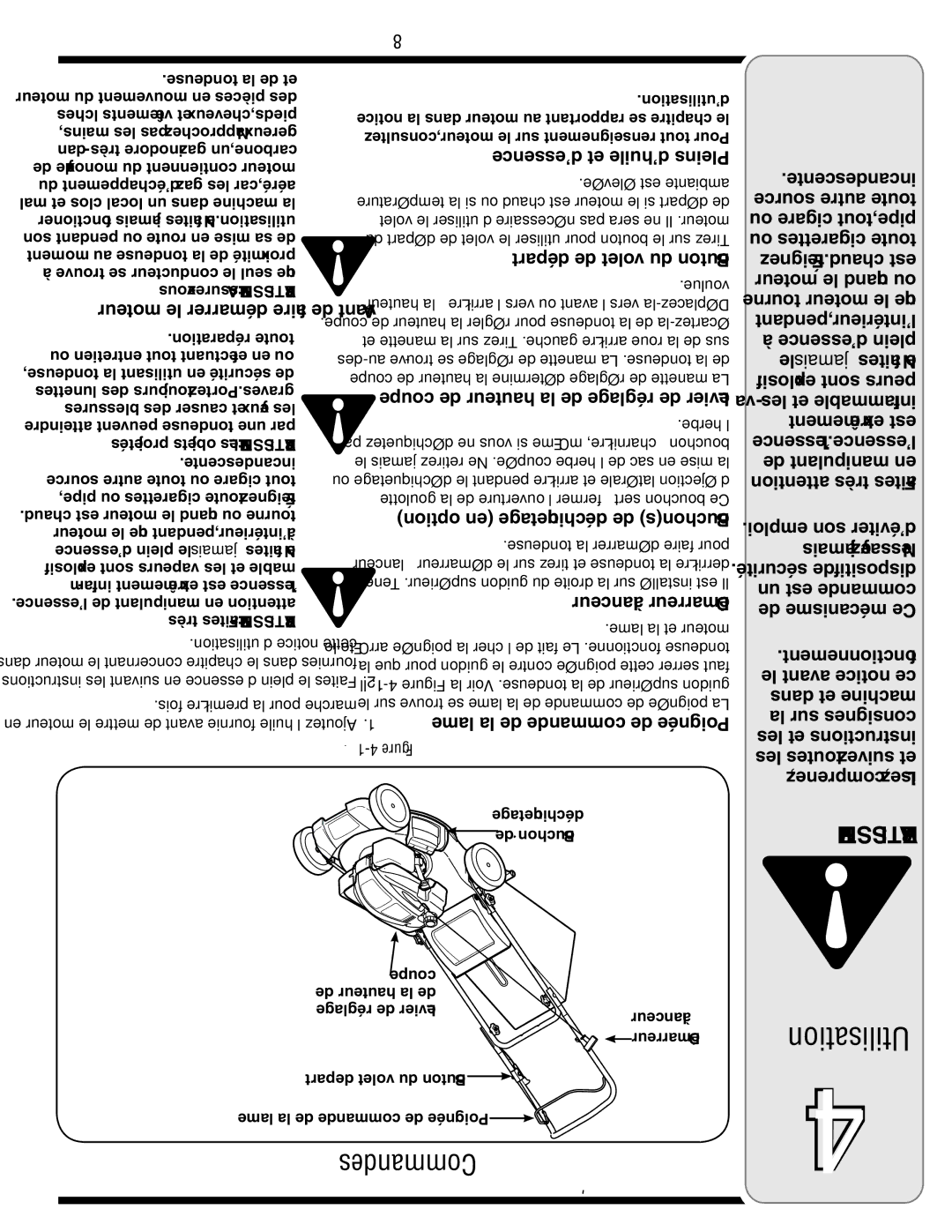 Bolens 18M warranty Commandes 