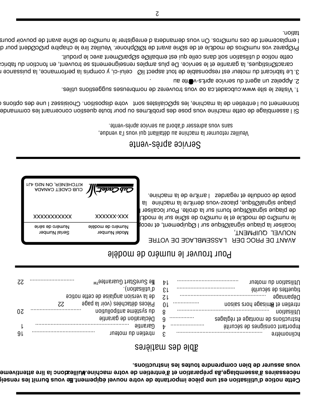 Bolens 18M warranty Vente-après Service, Modèle de numéro le trouver Pour, Matières des Table, 1238-668-800-1 