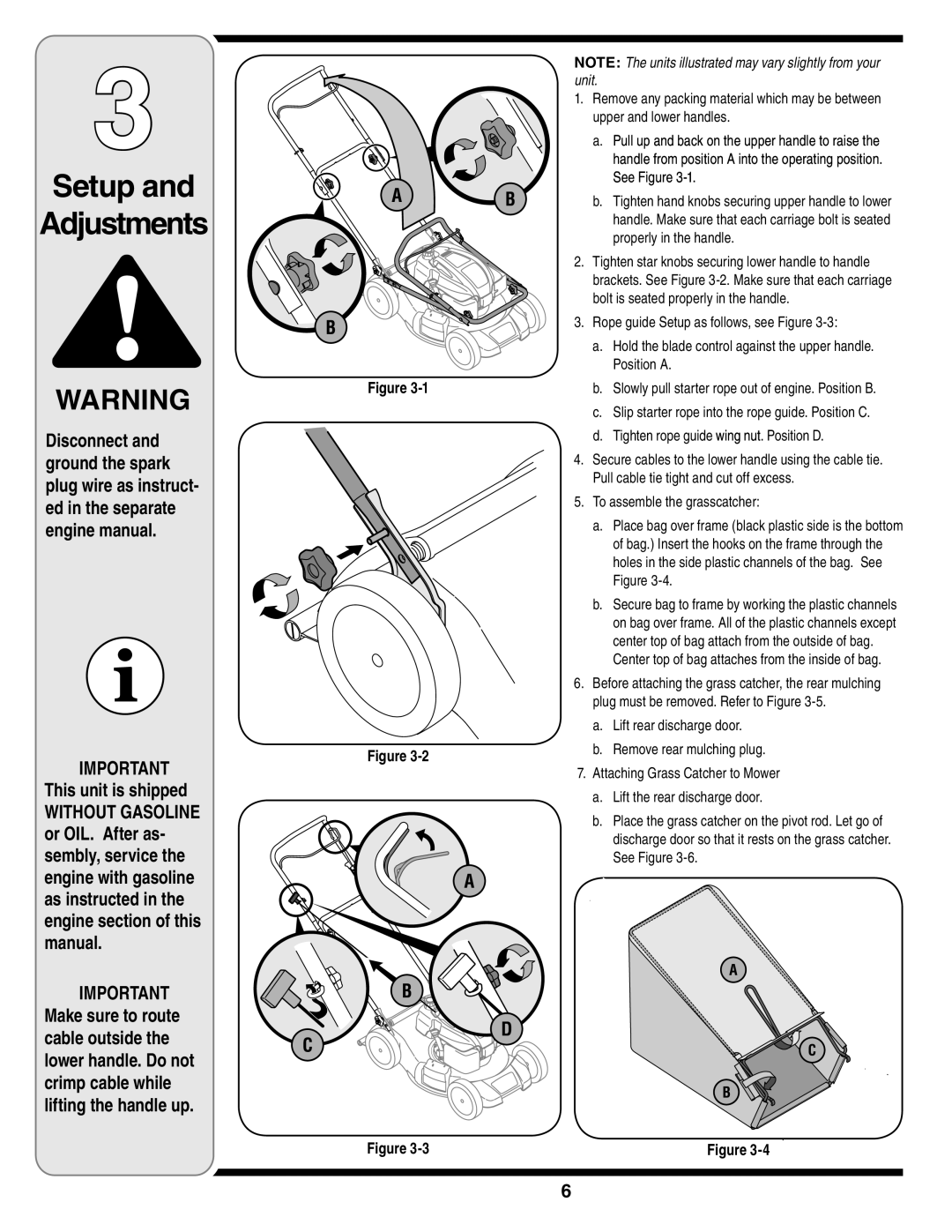 Bolens 18M warranty Setup Adjustments, Center top of bag attaches from the inside of bag 