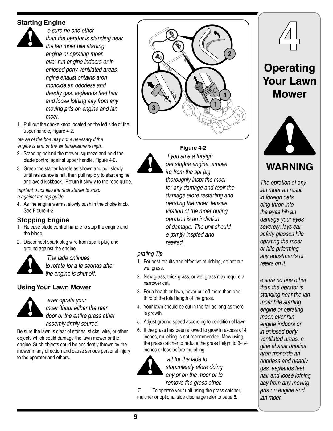 Bolens 18M warranty Operating Your Lawn Mower, Starting Engine, Stopping Engine, Using Your Lawn Mower, Operating Tips 