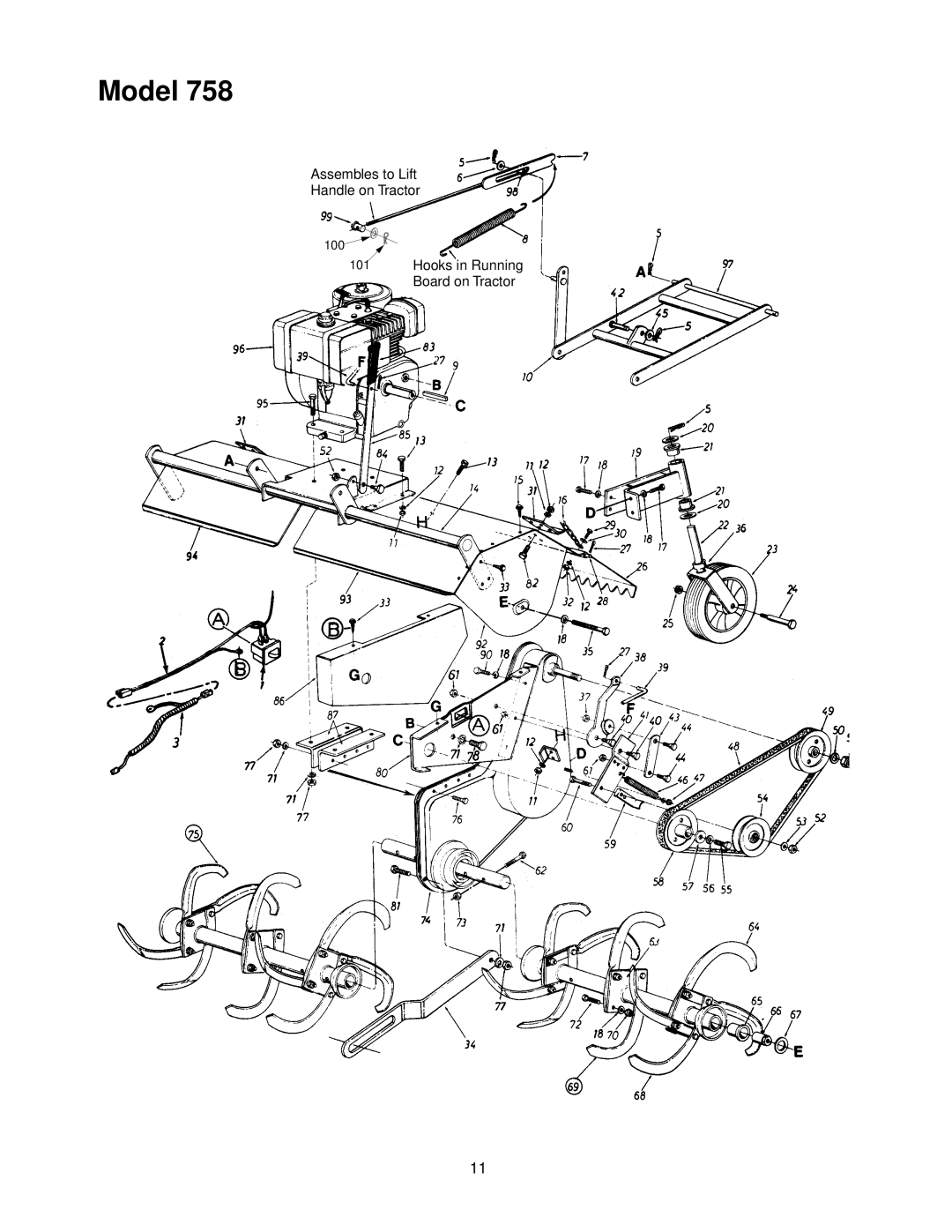 Bolens 190-758 manual Assembles to Lift Handle on Tractor 