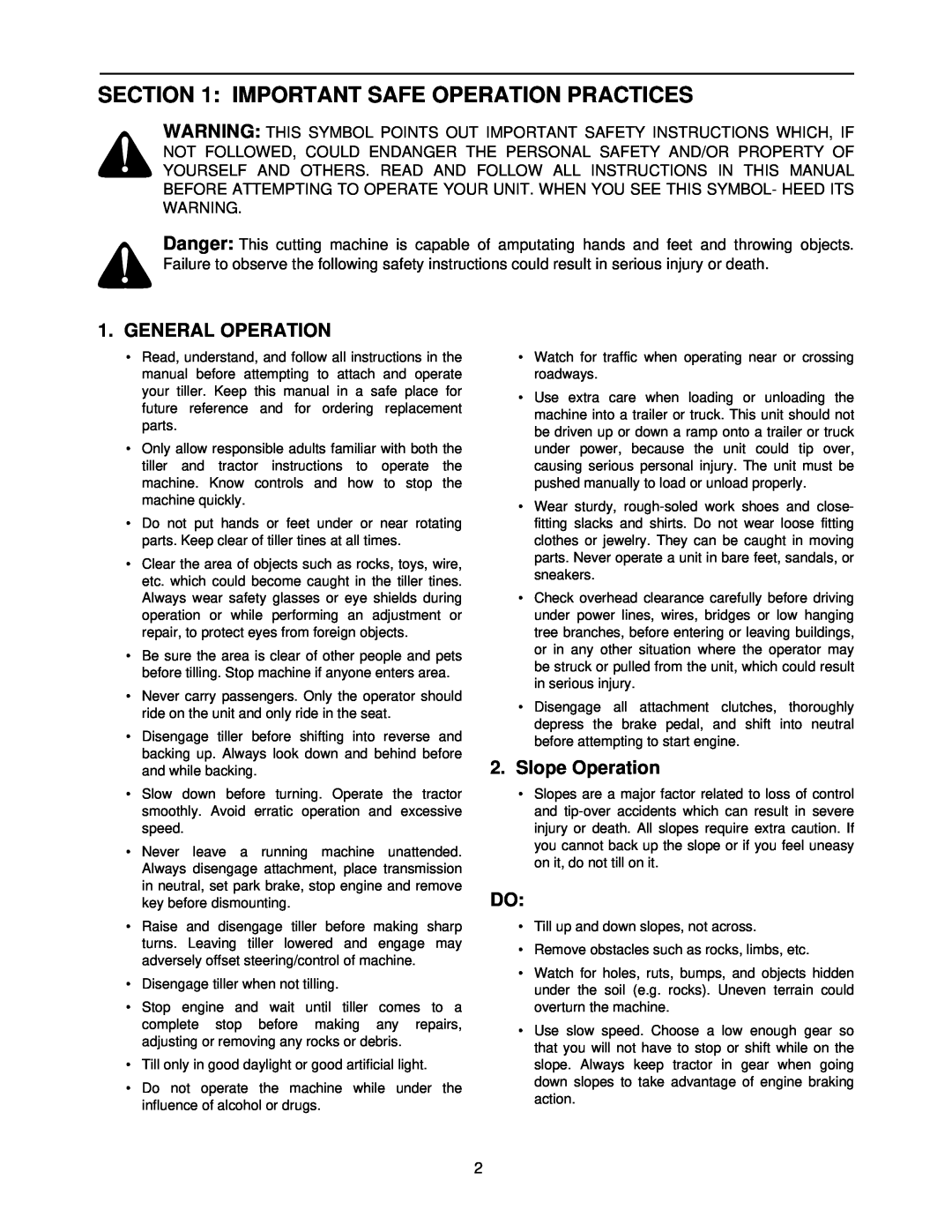 Bolens 190-758 manual Important Safe Operation Practices, General Operation, Slope Operation 