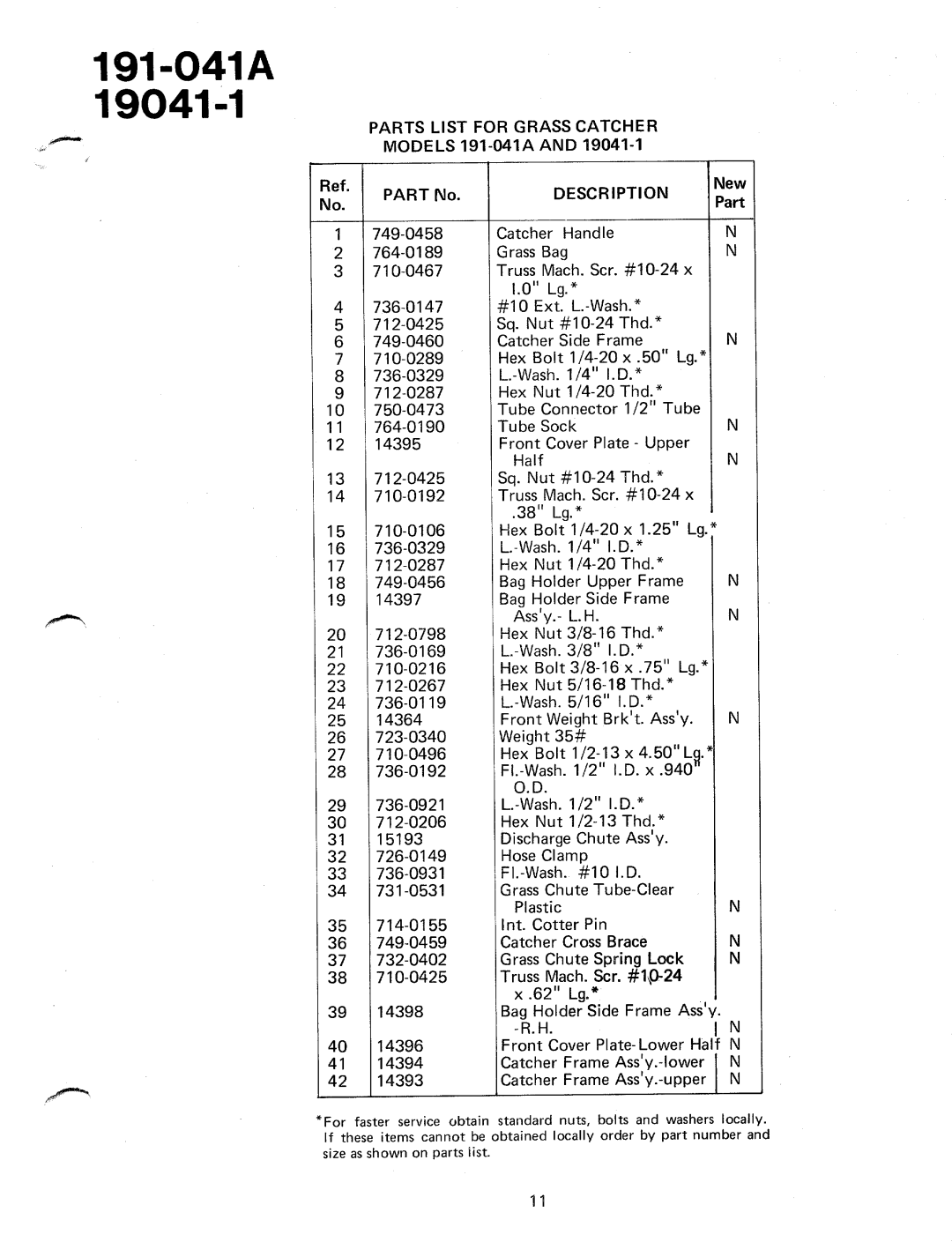 Bolens 190-041A, 191-041A, 19041-1 manual 