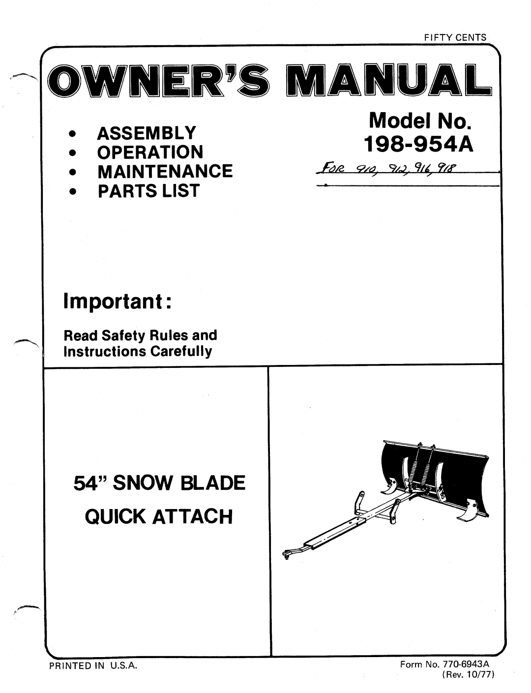 Bolens 198-954A manual 