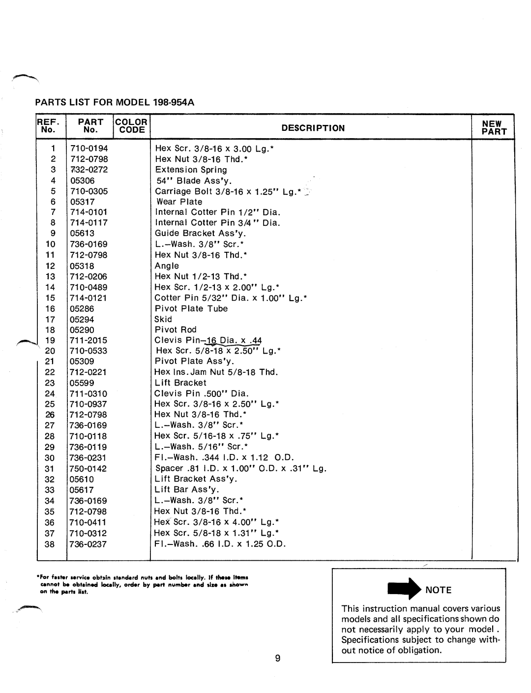 Bolens 198-954A manual 