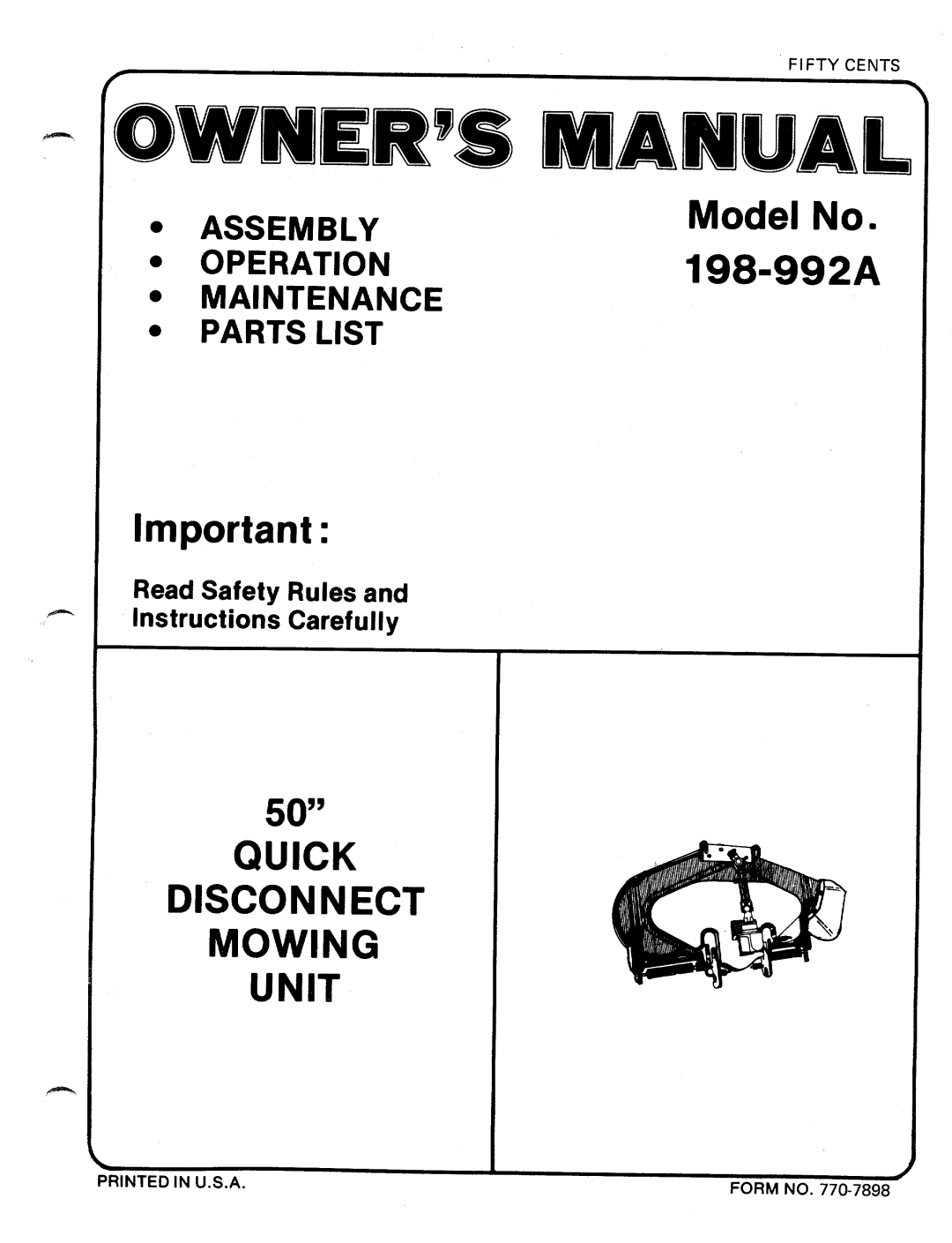 Bolens 198-992A manual 