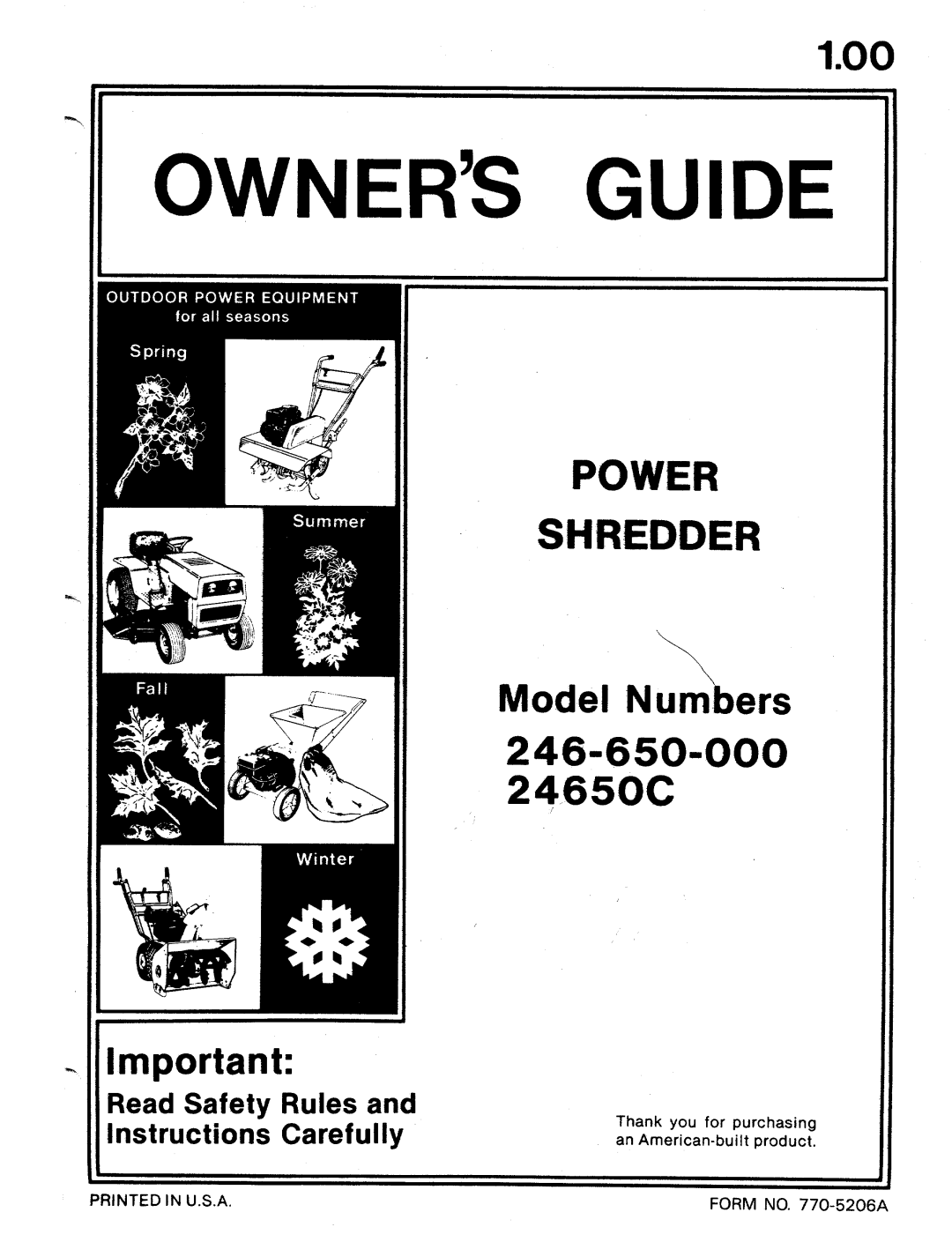 Bolens 24650C, 246-650-000 manual 