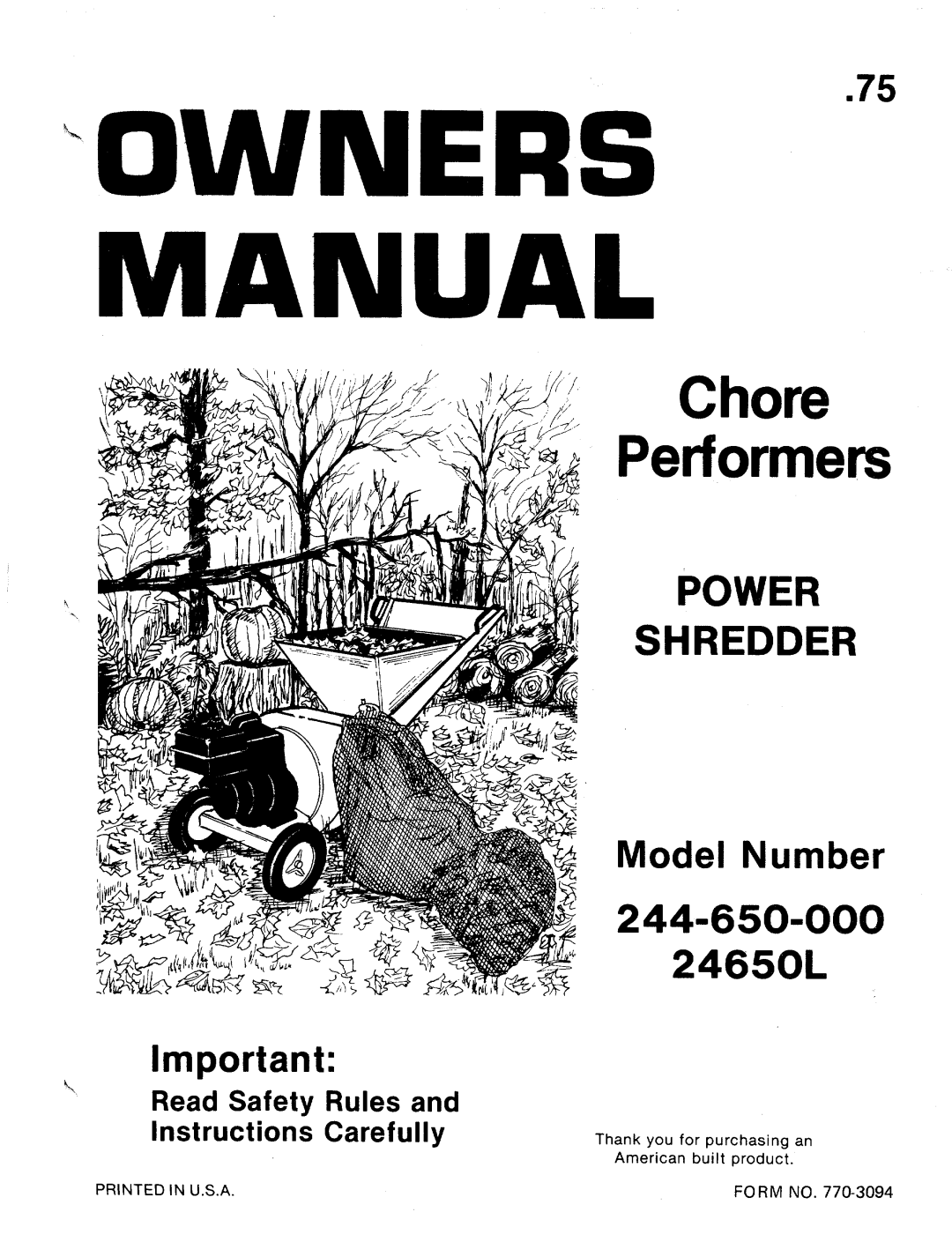 Bolens 244-650-000, 24650L manual 