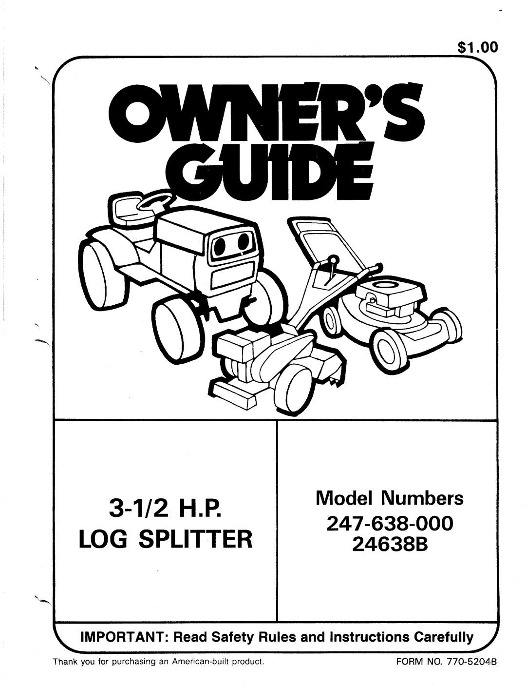 Bolens 24638B, 247-638-000 manual 