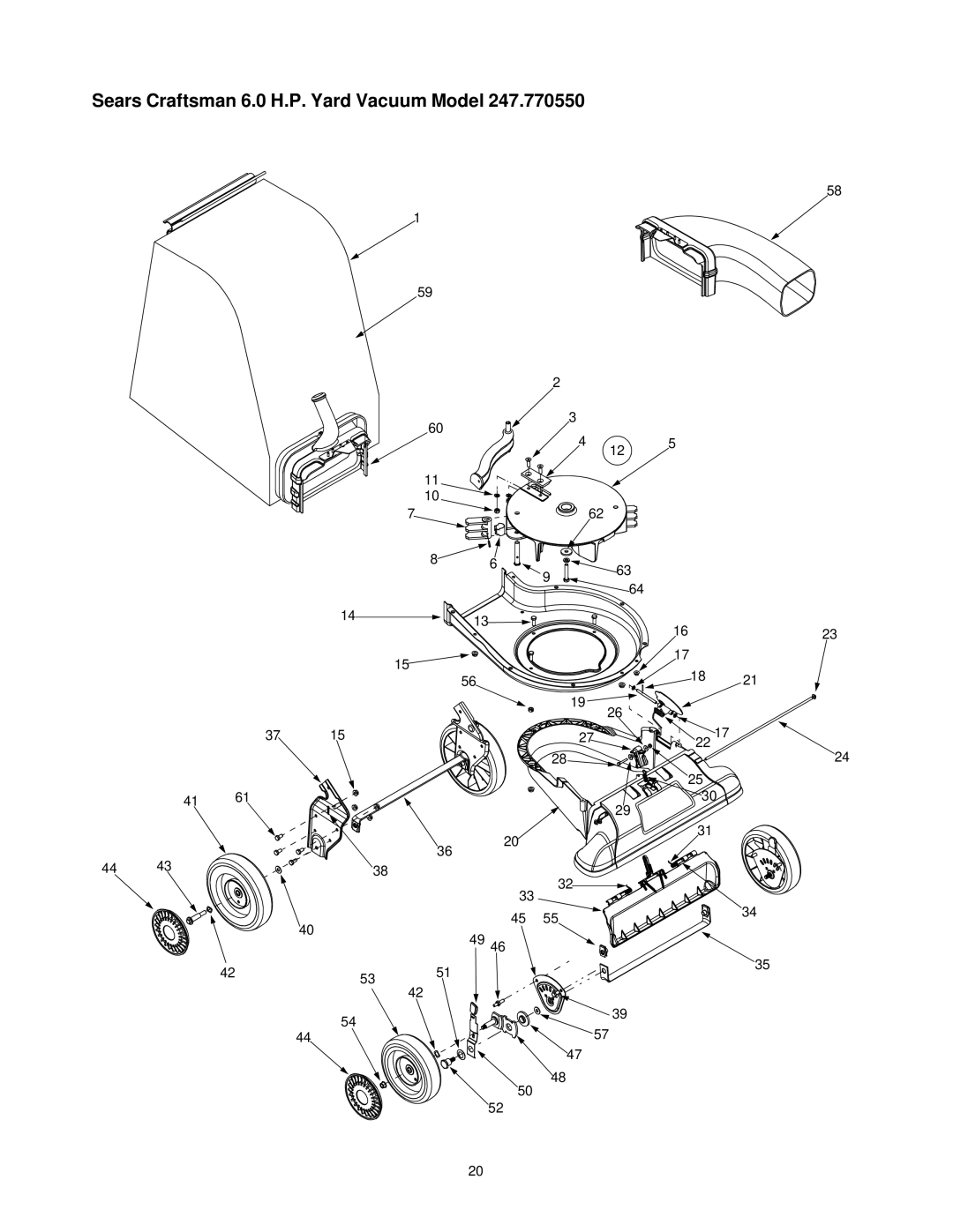 Bolens 247-770550 manual Sears Craftsman 6.0 H.P. Yard Vacuum Model 