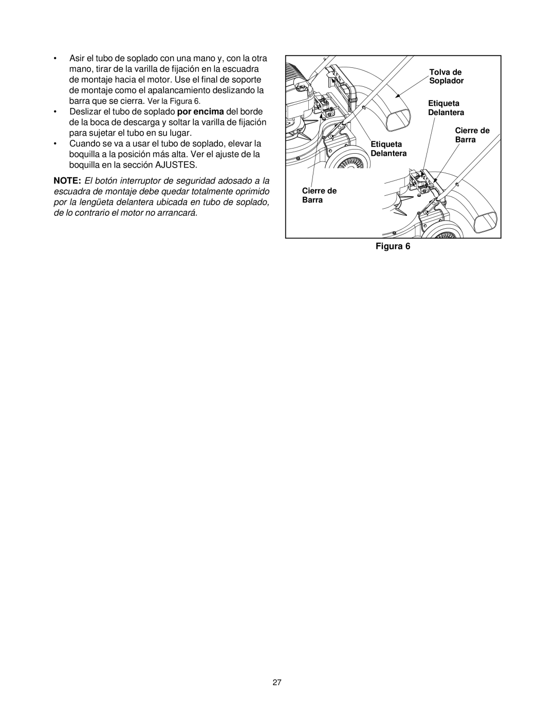 Bolens 247-770550 manual Tolva de 