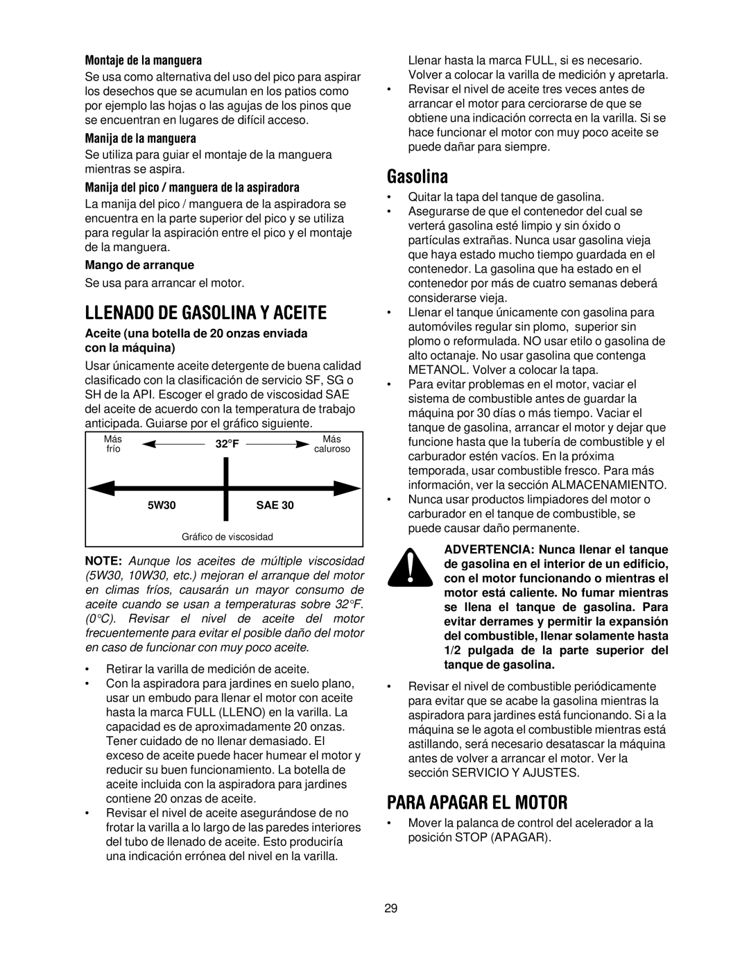 Bolens 247-770550 manual Gasolina, Para Apagar EL Motor 