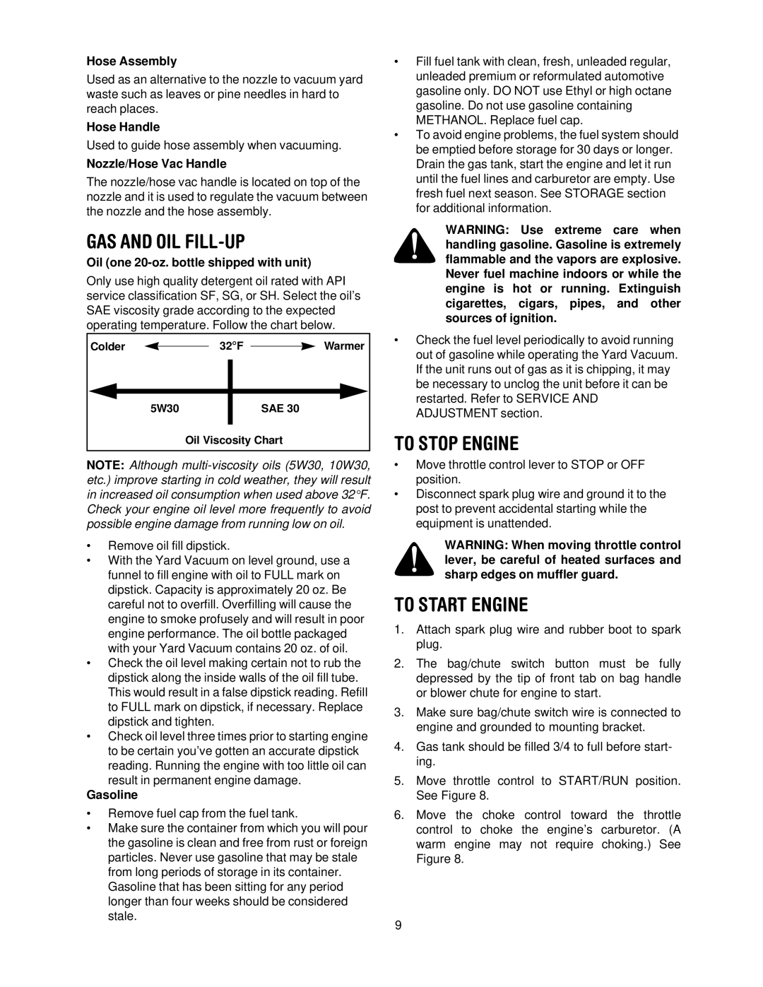 Bolens 247-770550 manual GAS and OIL FILL-UP, To Stop Engine, To Start Engine 