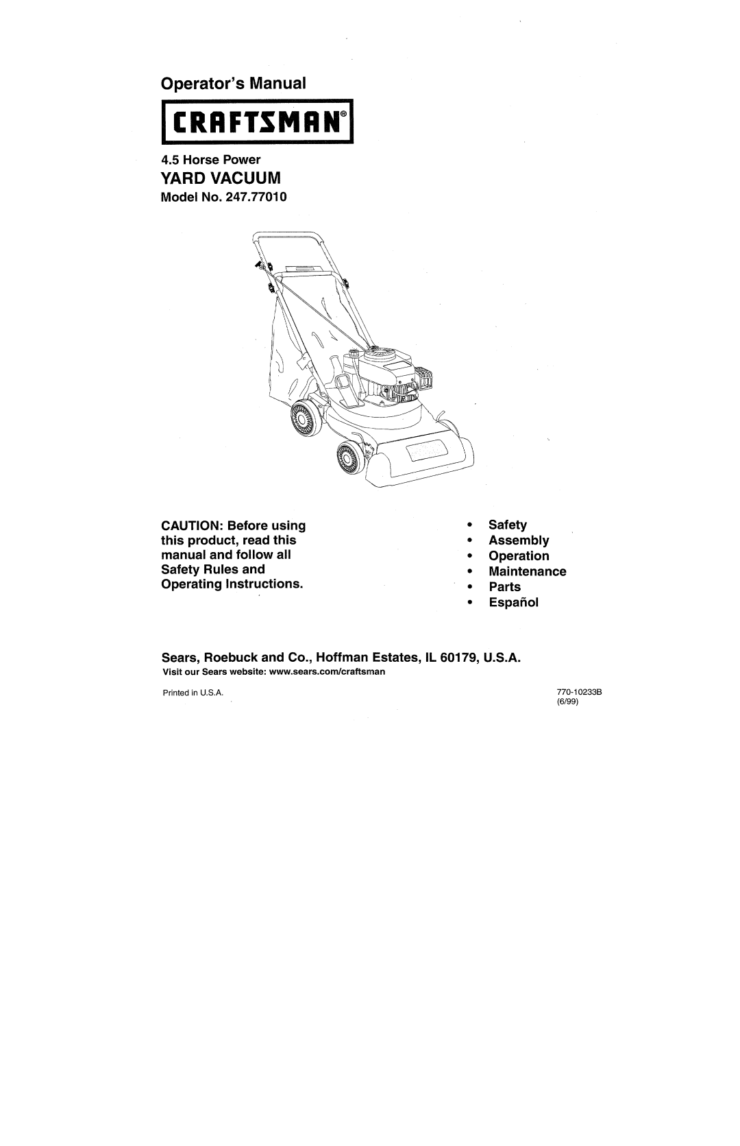 Bolens 247.77010 manual 