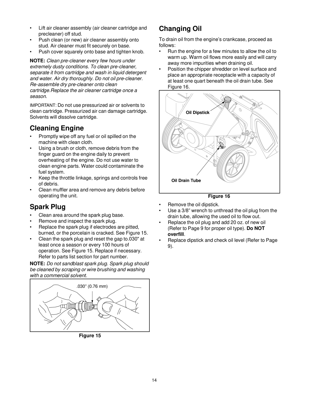 Bolens 247.77635 manual Cleaning Engine, Spark Plug, Changing Oil 