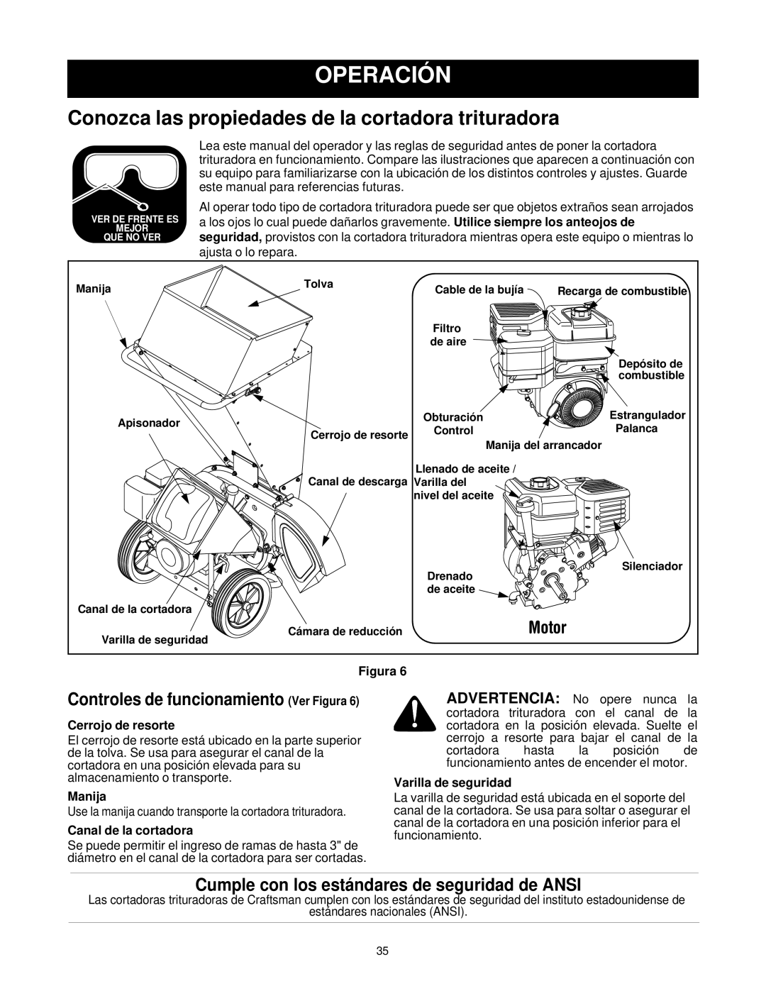 Bolens 247.77635 Operación, Conozca las propiedades de la cortadora trituradora, Controles de funcionamiento Ver Figura 